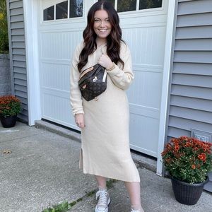 hooded sweater midi dress